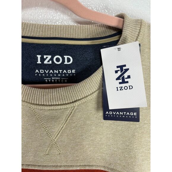 Izod Sweatshirt Mens 2XL Stretch Advantage Long Sleeve Soft Tan Blue Red New WT - Picture 4 of 5